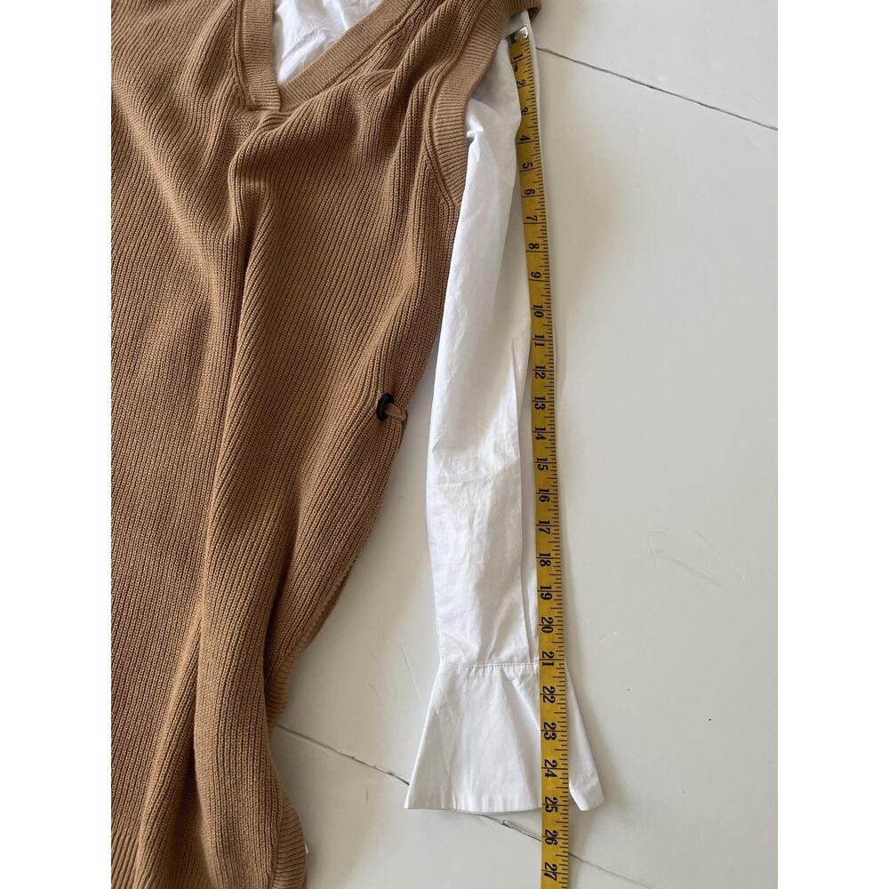 Elan Dress Womens M Brown Knit Layered Sweater Shirt V Neck Collared Side Tie - Picture 8 of 11